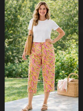 Vintage Talbots Capri Pants 4P Fruit Melon Cropped High Rise 90s Resort Summer